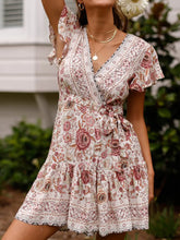 Surplice flutter sleeve mini dress in basic style, 100% polyester, no stretch, machine washable