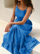Backless tiered maxi cami dress with ruffled hem in 100% cotton