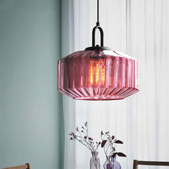 Elegant Pendant Light with Striped Green Glass Shade – Vintage Style for Dining and Kitchen