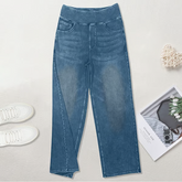 🏆 Women's High-Waisted Washed Baggy Wide-Leg Stretchy Knit Jeans with Multiple Pockets – Comfortable Casual Denim