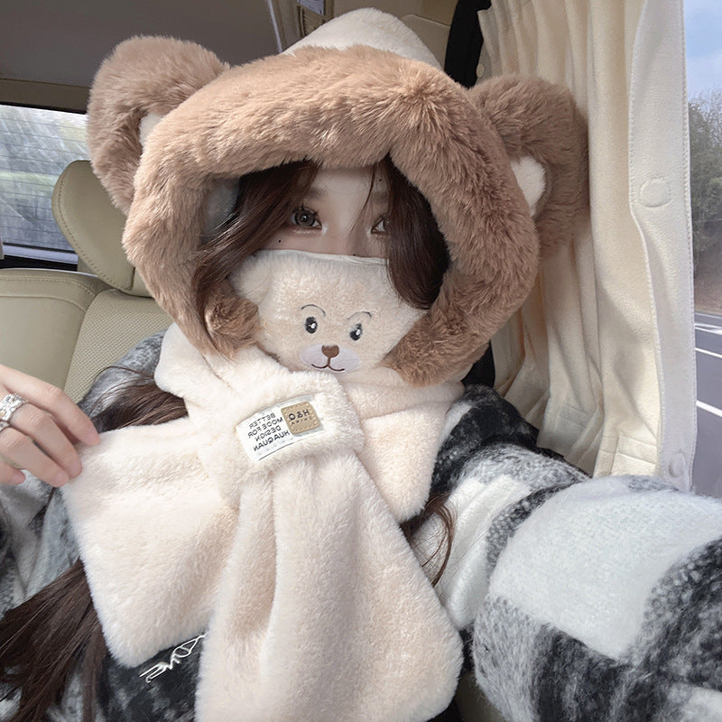 Cute Bear Hat Scarf One Female Winter Earmuffs