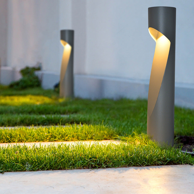 Lámpara LED minimalista creativa con forma de columna geométrica hueca para exteriores, resistente al agua, para césped y paisaje 