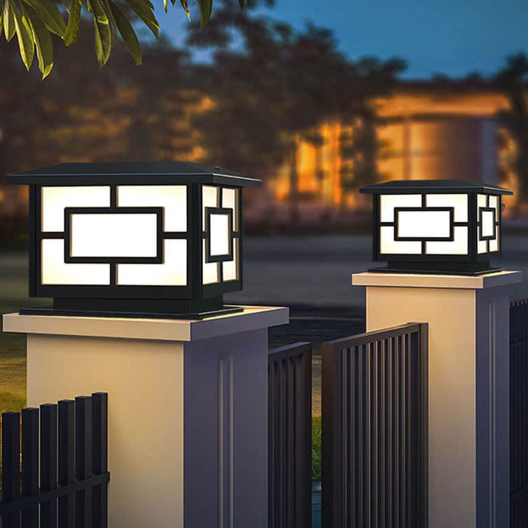 Lámpara de poste solar impermeable con LED en forma de cubo ABS industrial contemporáneo para patio al aire libre 