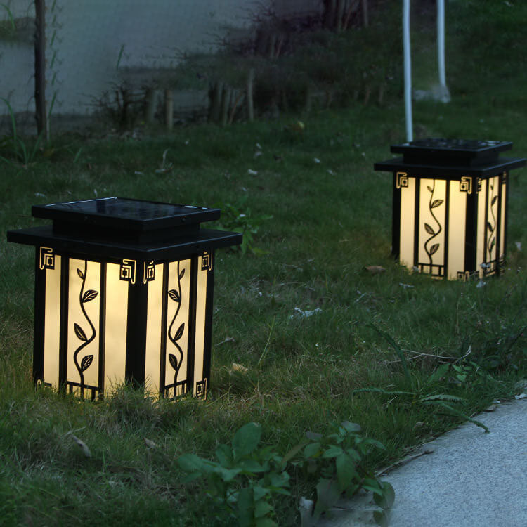 Contemporary Industrial Iron Column Acrylic Shade 1-Light Solar Lawn Landscape Light For Outdoor