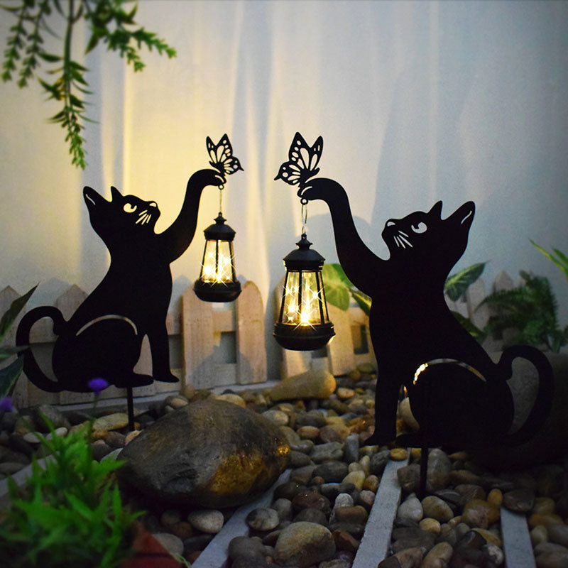 Modern Art Deco Cat Iron Plastic LED Outdoor Landscape Light For Garden