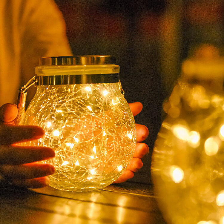 Lampe décorative d'extérieur à LED en verre craquelé à énergie solaire pour jardin 