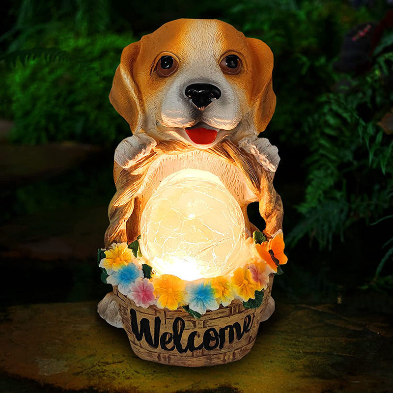 Solar Outdoor Puppy Welcome LED Garden Resin Landscape Light