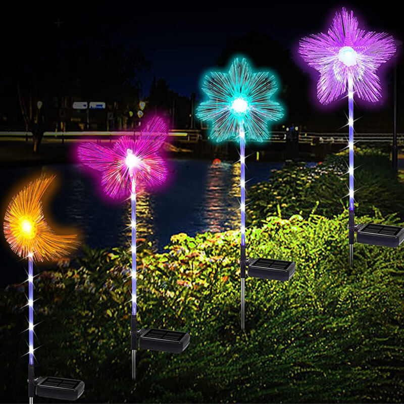 Éclairage de paysage de fleur de pelouse de LED solaire de fibre optique de papillon d'étoile de lune décorative extérieure imperméable 