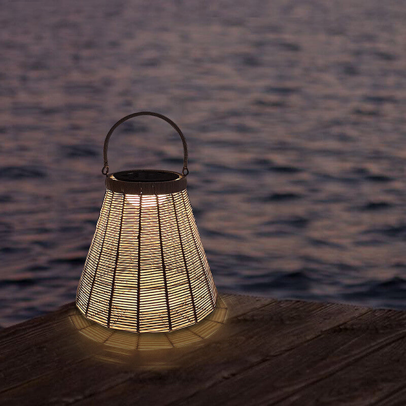 Solar Vintage Weaving Cone Lantern LED Outdoor Garden Landscape Light