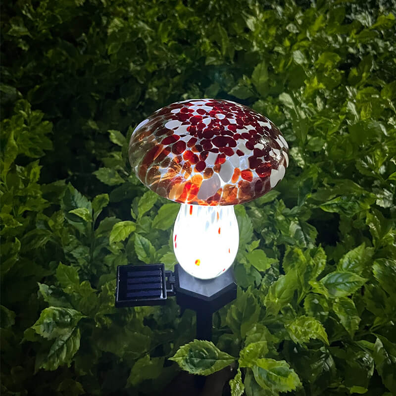 Contemporary Creative Colorful Mushroom Glass Shape LED Solar Waterproof Lawn Insert Light For Garden