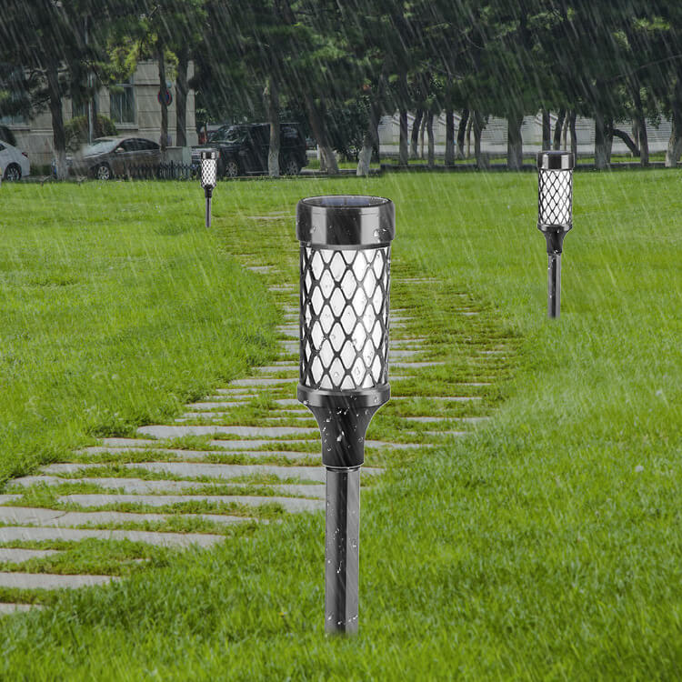 Luz LED para césped con forma de jaula cilíndrica tejida de ABS resistente al agua y solar para exteriores 