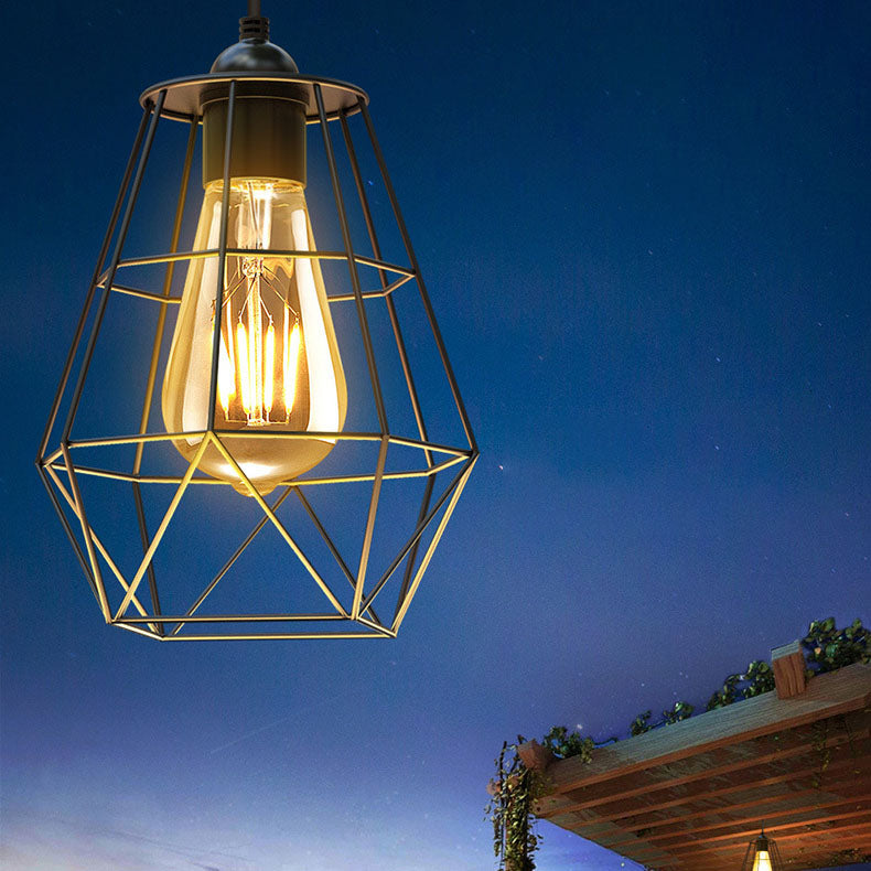 Solar Outdoor Geometric Cage LED Patio Pendant Light