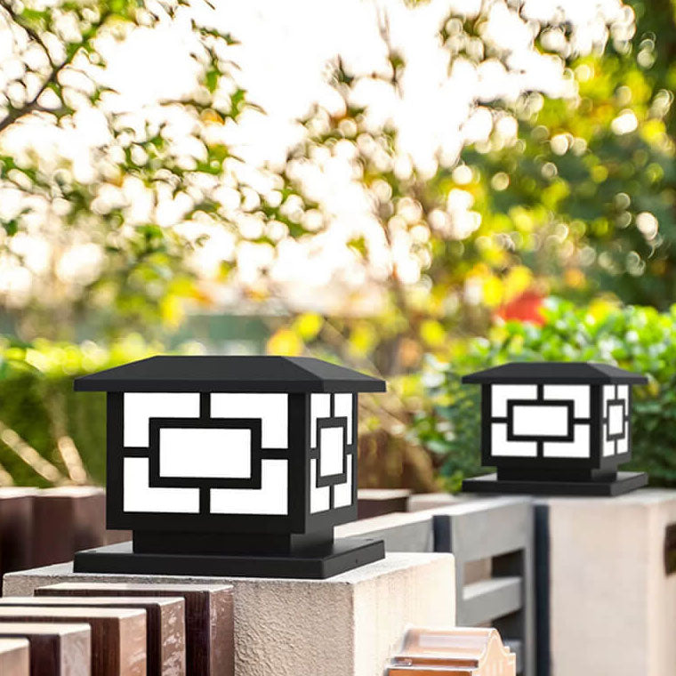 Lámpara de poste solar impermeable con LED en forma de cubo ABS industrial contemporáneo para patio al aire libre 