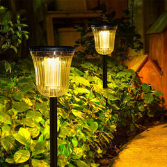 Lámpara LED de césped para jardín, moderna, transparente, negra, solar, impermeable, para exteriores 