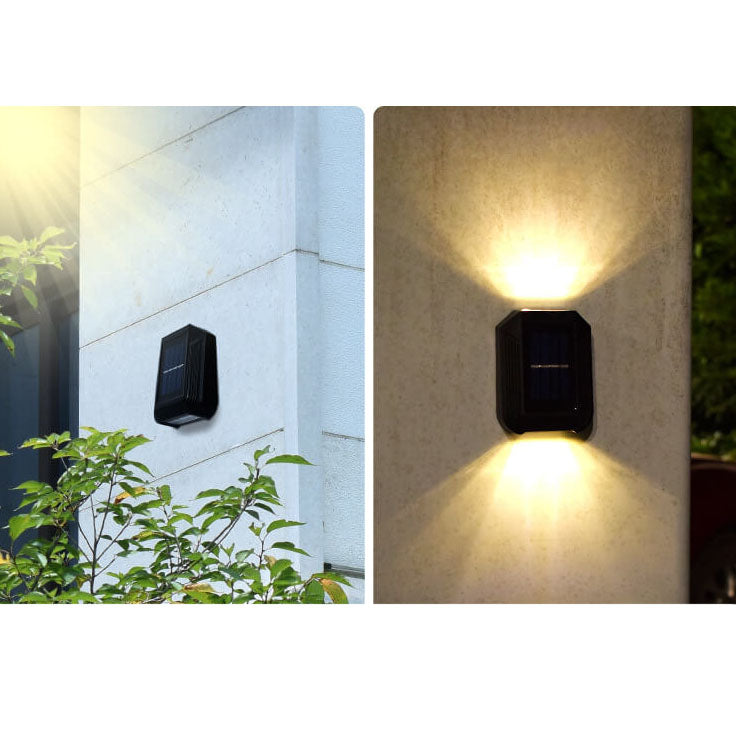 Aplique de pared con luz LED para exteriores, para jardín, con iluminación solar hacia arriba y hacia abajo 