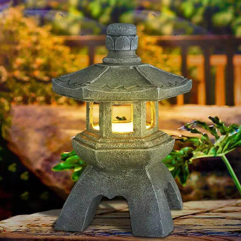 Retro Decorative Solar Tower Resin LED Outdoor Landscape Lighting