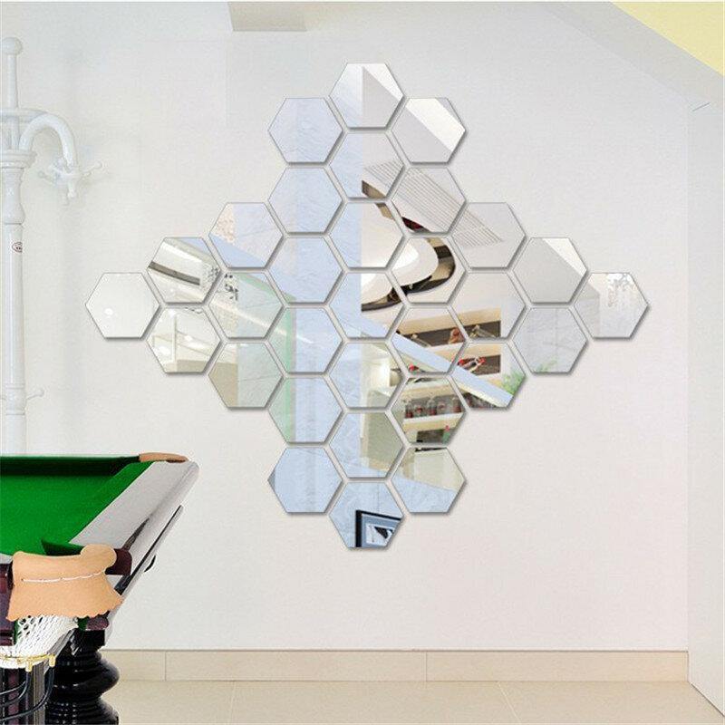 Lot de 12 autocollants muraux 3D en vinyle à effet miroir hexagonal amovible pour décoration de maison, salon, art 