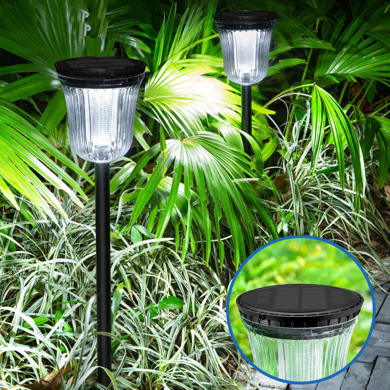 Lámpara LED de césped para jardín, moderna, transparente, negra, solar, impermeable, para exteriores 