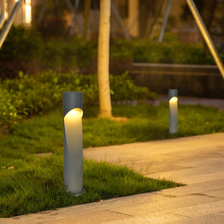 Lámpara LED minimalista creativa con forma de columna geométrica hueca para exteriores, resistente al agua, para césped y paisaje 