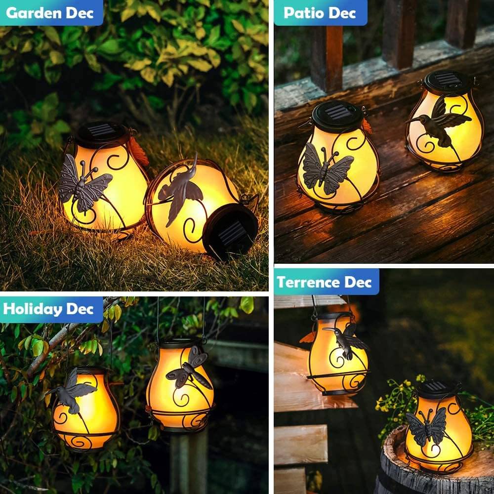 Lámpara LED decorativa para exteriores con forma de jaula ovalada de vidrio con forma de llama y energía solar 