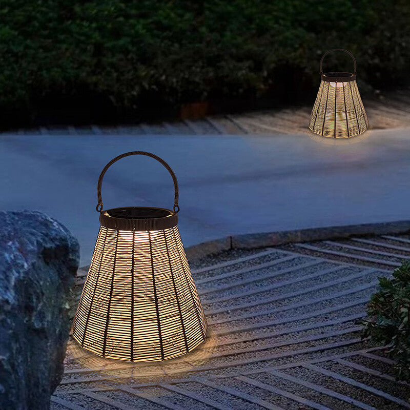 Solar Vintage Weaving Cone Lantern LED Outdoor Garden Landscape Light