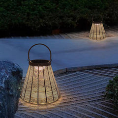 Solar Vintage Weaving Cone Lantern LED Outdoor Garden Landscape Light