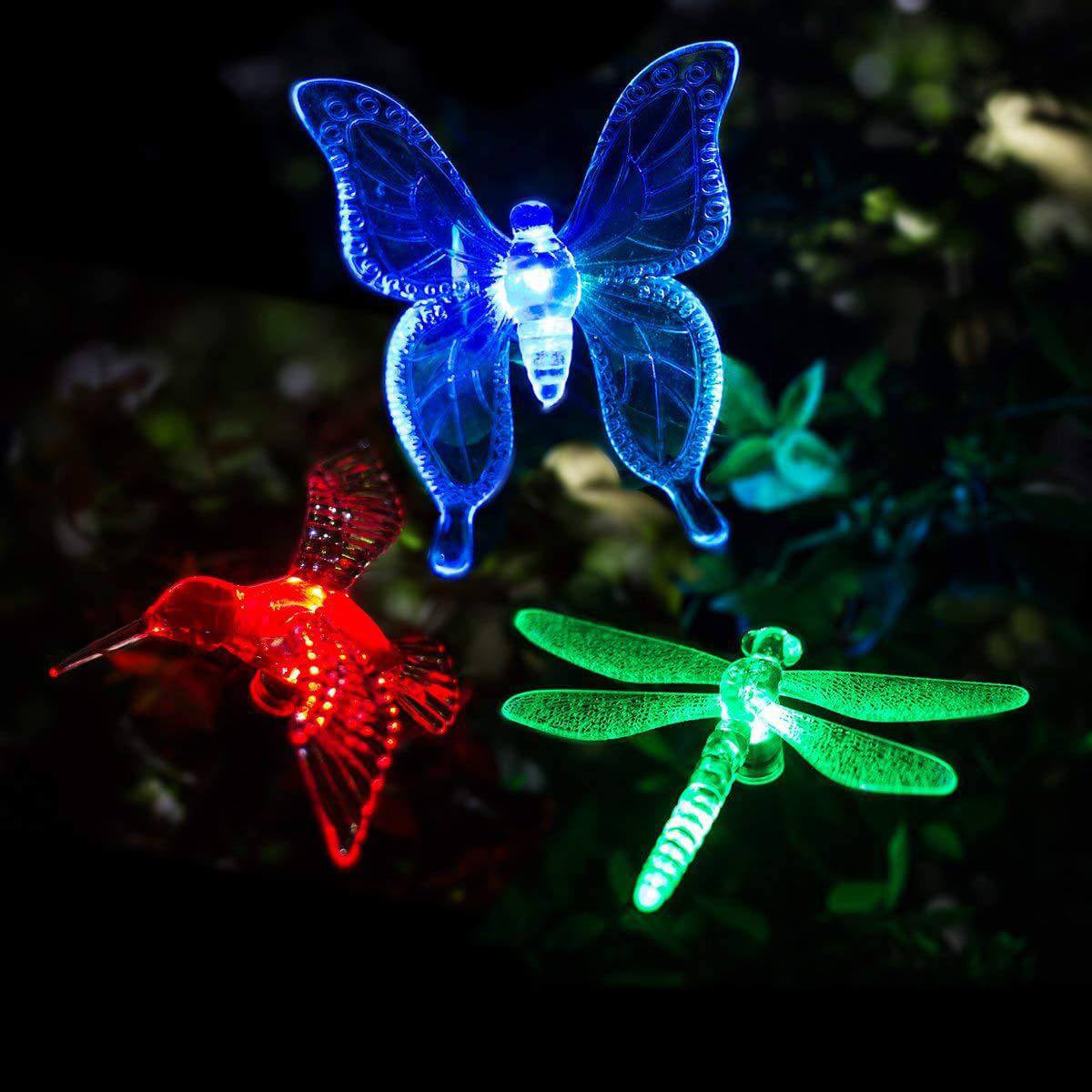 Lámpara LED solar para exteriores con forma de flor, mariposa y libélula para caminos de suelo 