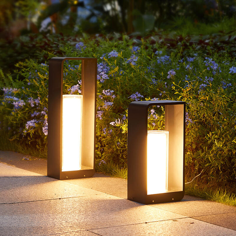 Lampe de paysage de pelouse imperméable à LED en acier inoxydable et acrylique à cadre carré minimaliste moderne pour patio extérieur 