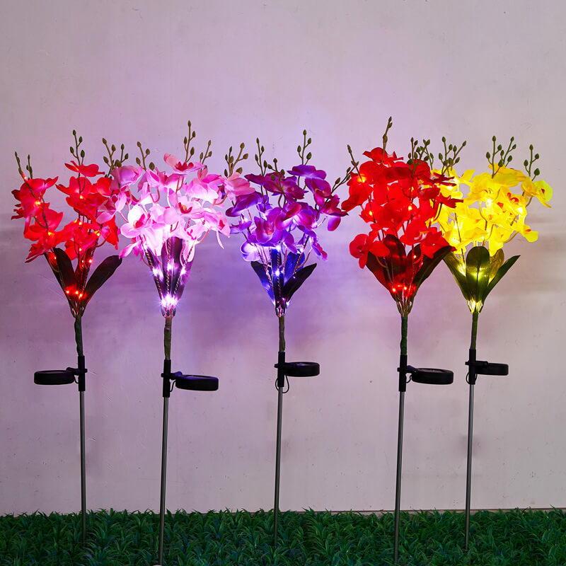 Lámpara LED solar Phalaenopsis de simulación creativa y moderna para exteriores, para patio, césped, suelo, paisaje 