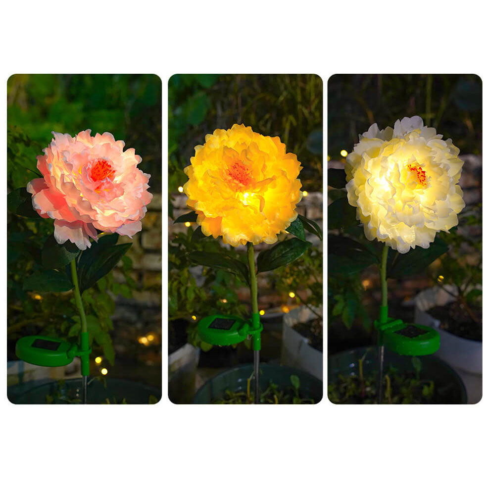 Lampe de sol de jardin à LED solaire d'extérieur étanche en forme de fleur de pivoine de simulation moderne 