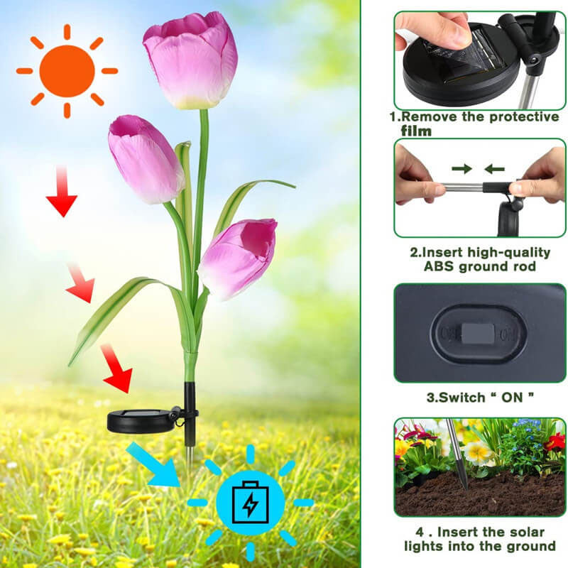 Lámpara LED solar tipo tulipán para exteriores, impermeable, para césped, decorativa, para paisaje 