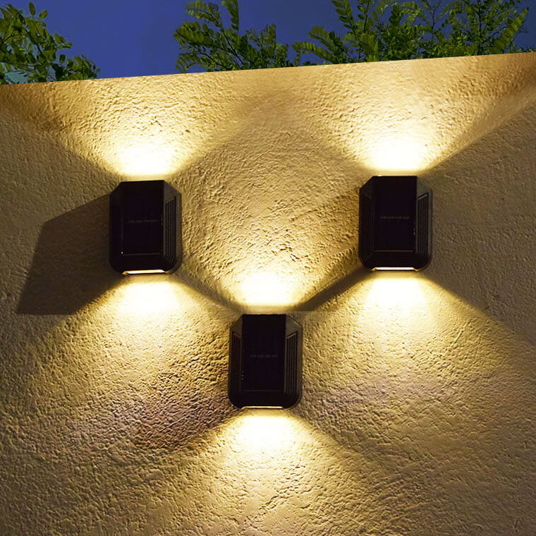 Aplique de pared con luz LED para exteriores, para jardín, con iluminación solar hacia arriba y hacia abajo 