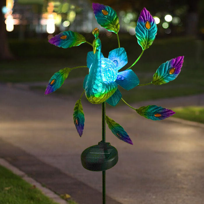 Molino de viento solar con forma de pavo real para exteriores, luz decorativa para jardín 