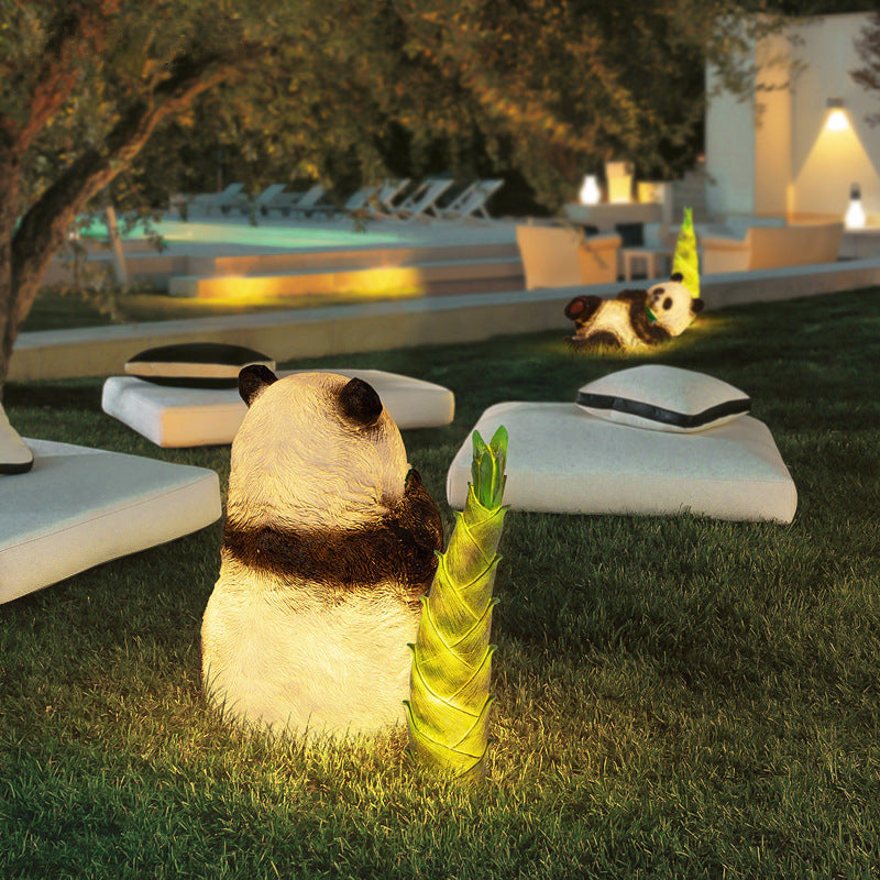 Lampe de paysage à LED en forme d'animal panda en résine créative contemporaine pour jardin