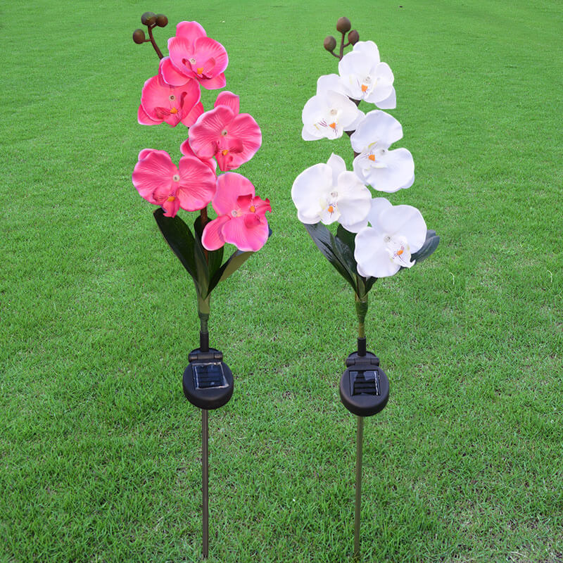 Solar Modern Silk Ground Plug Simulation Phalaenopsis LED Outdoor Light