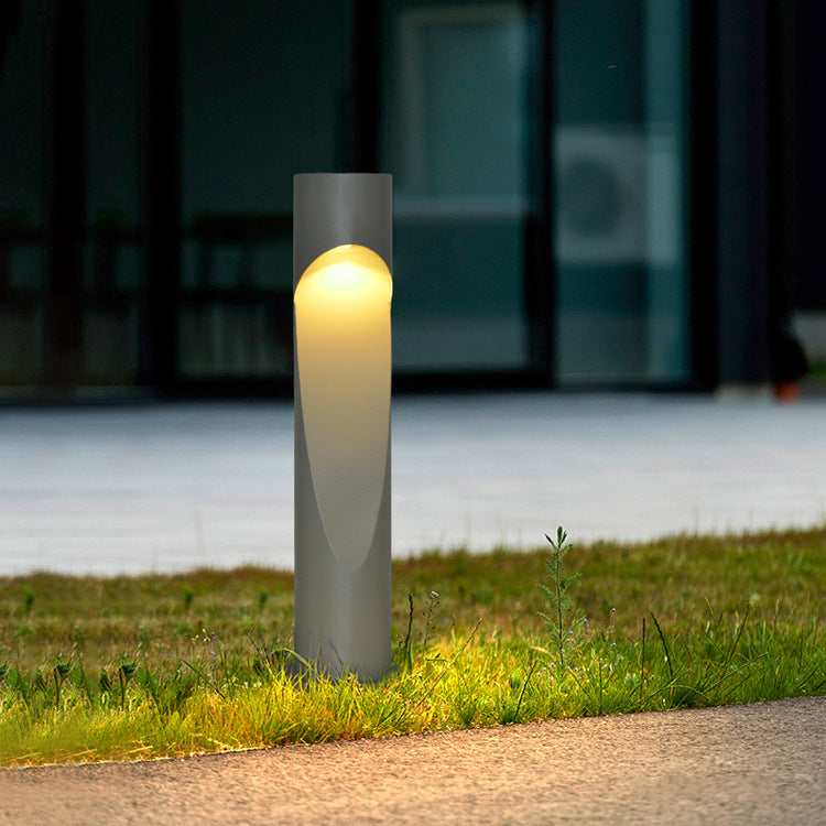 Lámpara LED minimalista creativa con forma de columna geométrica hueca para exteriores, resistente al agua, para césped y paisaje 