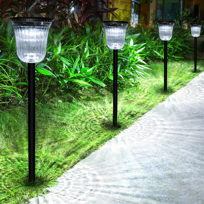 Lámpara LED de césped para jardín, moderna, transparente, negra, solar, impermeable, para exteriores 