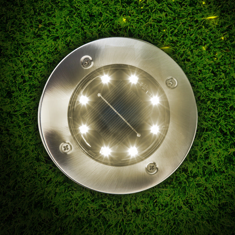 Solar Outdoor Light Round 8 LED Buried Garden Lawn Landscape Light