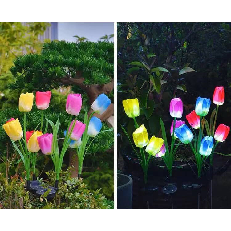 Lámpara LED solar tipo tulipán para exteriores, impermeable, para césped, decorativa, para paisaje 