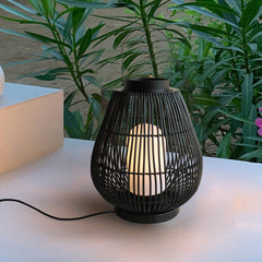 Modern Outdoor Rattan Woven Cage Shaped 1-Light Outdoor Landscape Light