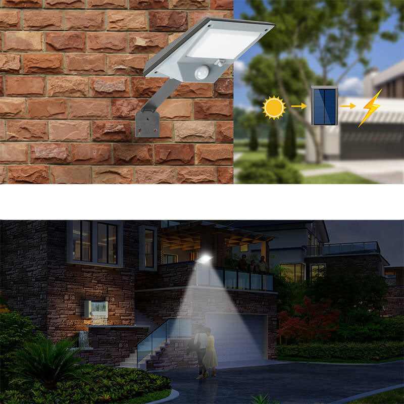 Lámpara de pared con sensor de movimiento solar para exteriores, 18 LED, para paisaje 