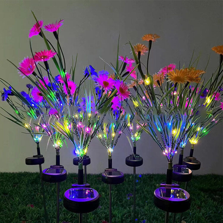 Solar Modern Color Flower Shaped LED Grounding Plug Outdoor Light