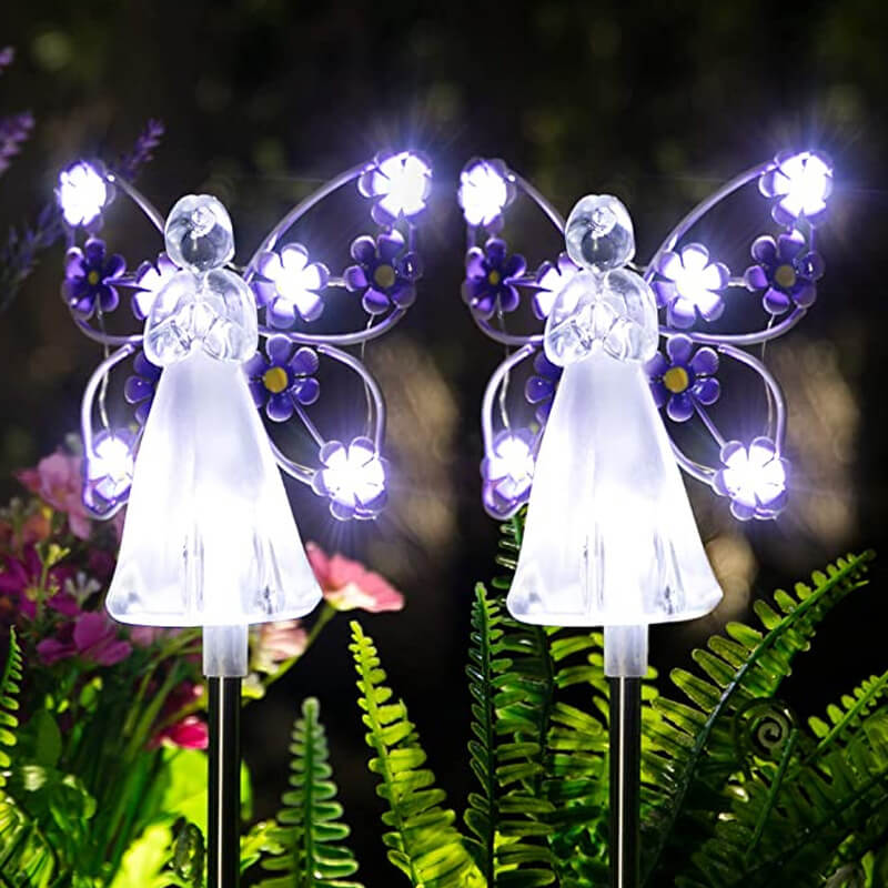 Lámpara LED solar decorativa para jardín, con forma de ángel y flores, creativa y moderna, para exteriores 