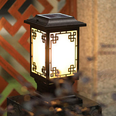 Solar Chinese Window Square Post Head 1-Light Waterproof Garden Landscape Light