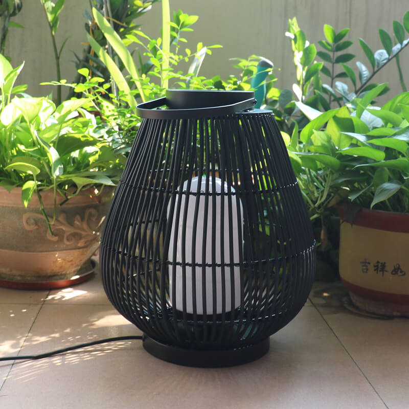 Modern Outdoor Rattan Woven Cage Shaped 1-Light Outdoor Landscape Light