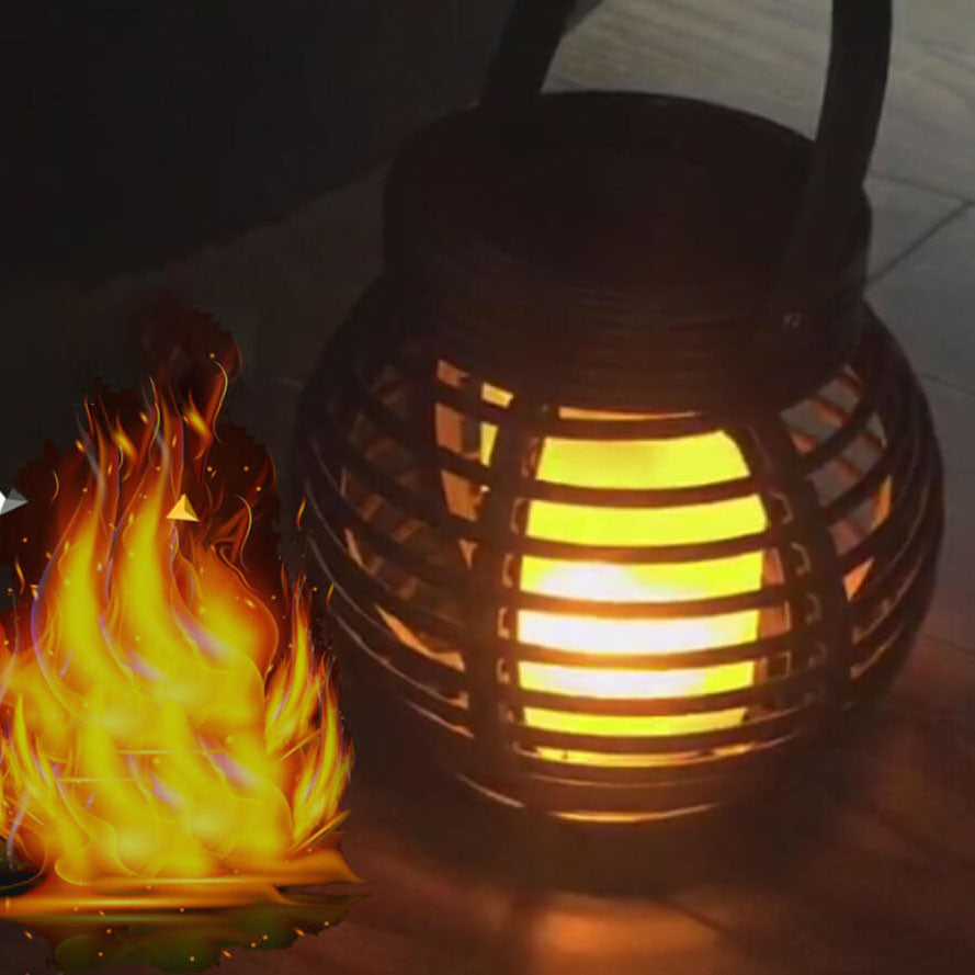 Lampe décorative de jardin étanche à LED en forme de cage à flamme solaire d'extérieur 