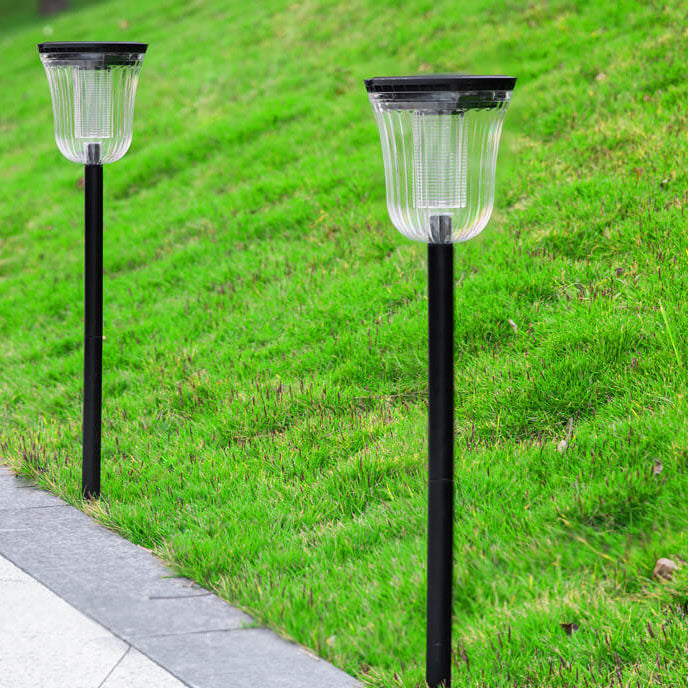 Lámpara LED de césped para jardín, moderna, transparente, negra, solar, impermeable, para exteriores 