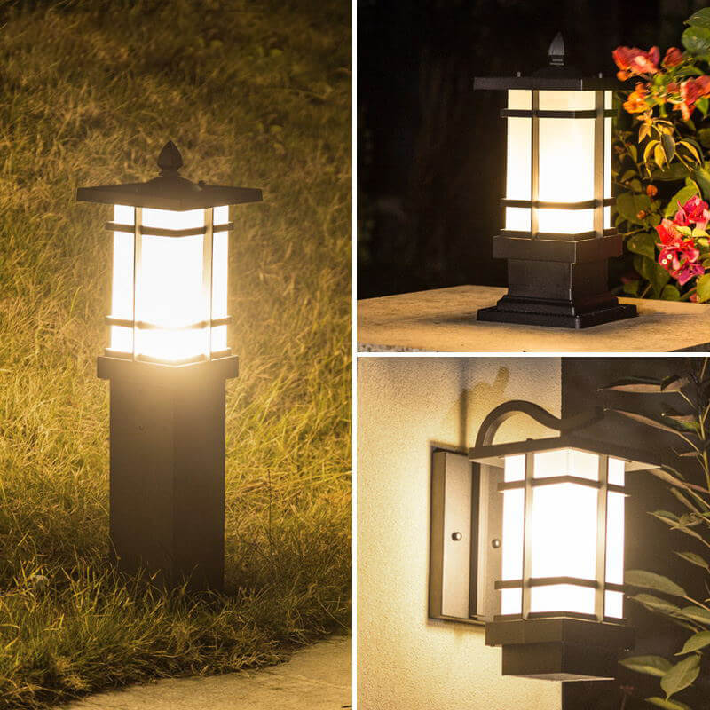 Lampe de pilier de jardin en verre et aluminium imperméable pour paysage extérieur 