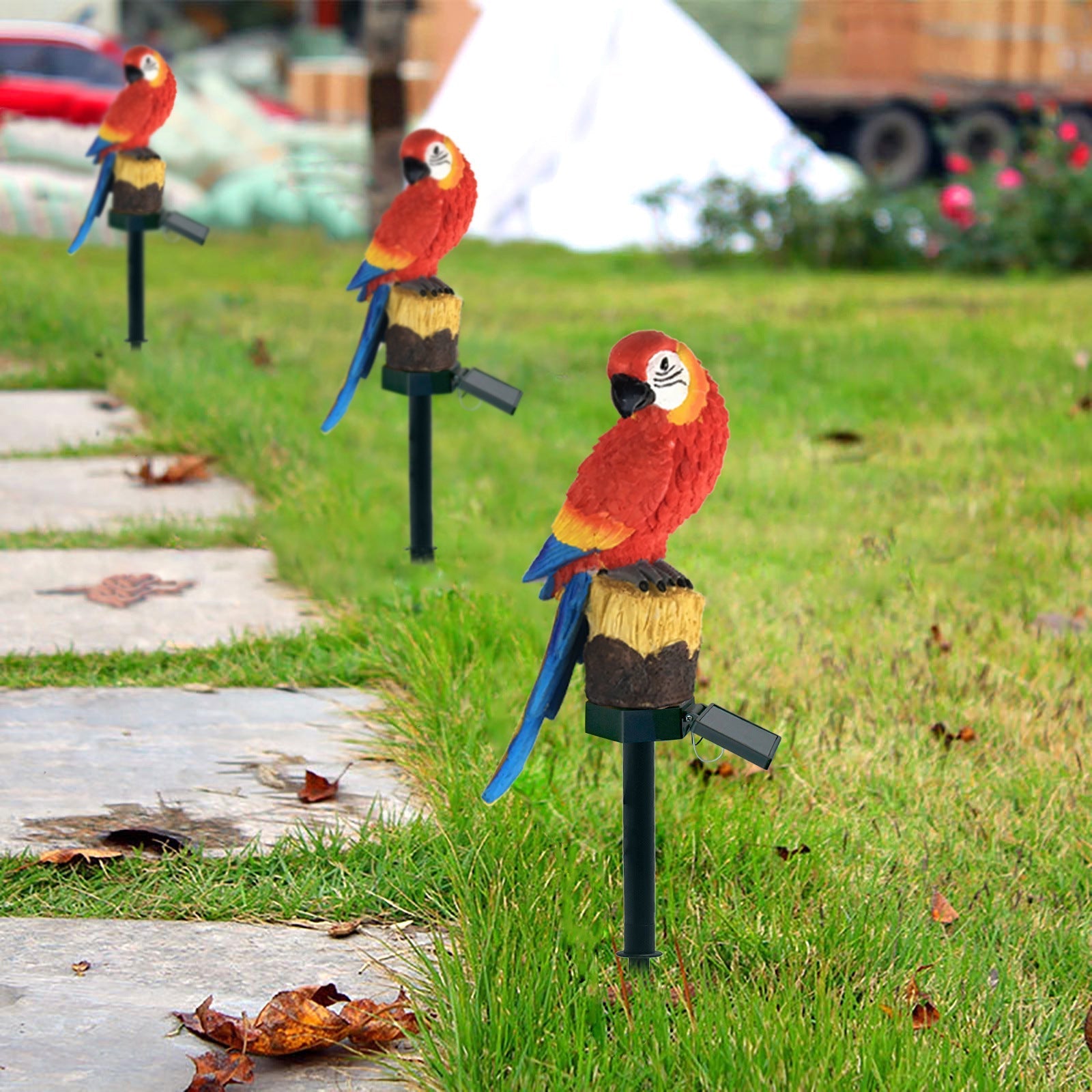 Outdoor Solar Waterproof Colorful Resin Parrot LED Lawn Insert Landscape Light