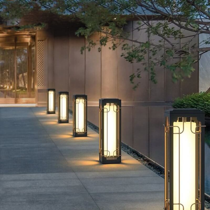 Lámpara LED solar de acero inoxidable rectangular de lujo para exteriores, de estilo chino 